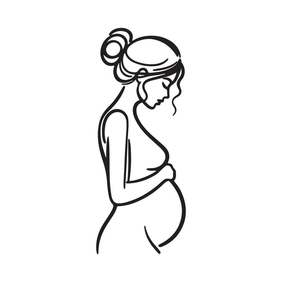 Continuous line drawing of pregnant woman. International mother's day minimalist design hand drawn line art isolated on white background. Happy Mother's Day theme. Line art pregnant woman, vector
