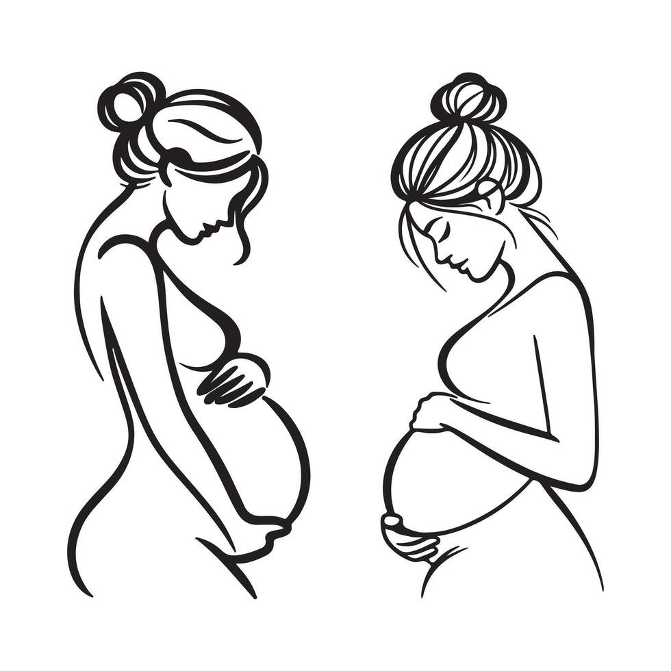 Continuous line drawing of pregnant woman. International mother's day minimalist design hand drawn line art isolated on white background. Happy Mother's Day theme. Line art pregnant woman, vector