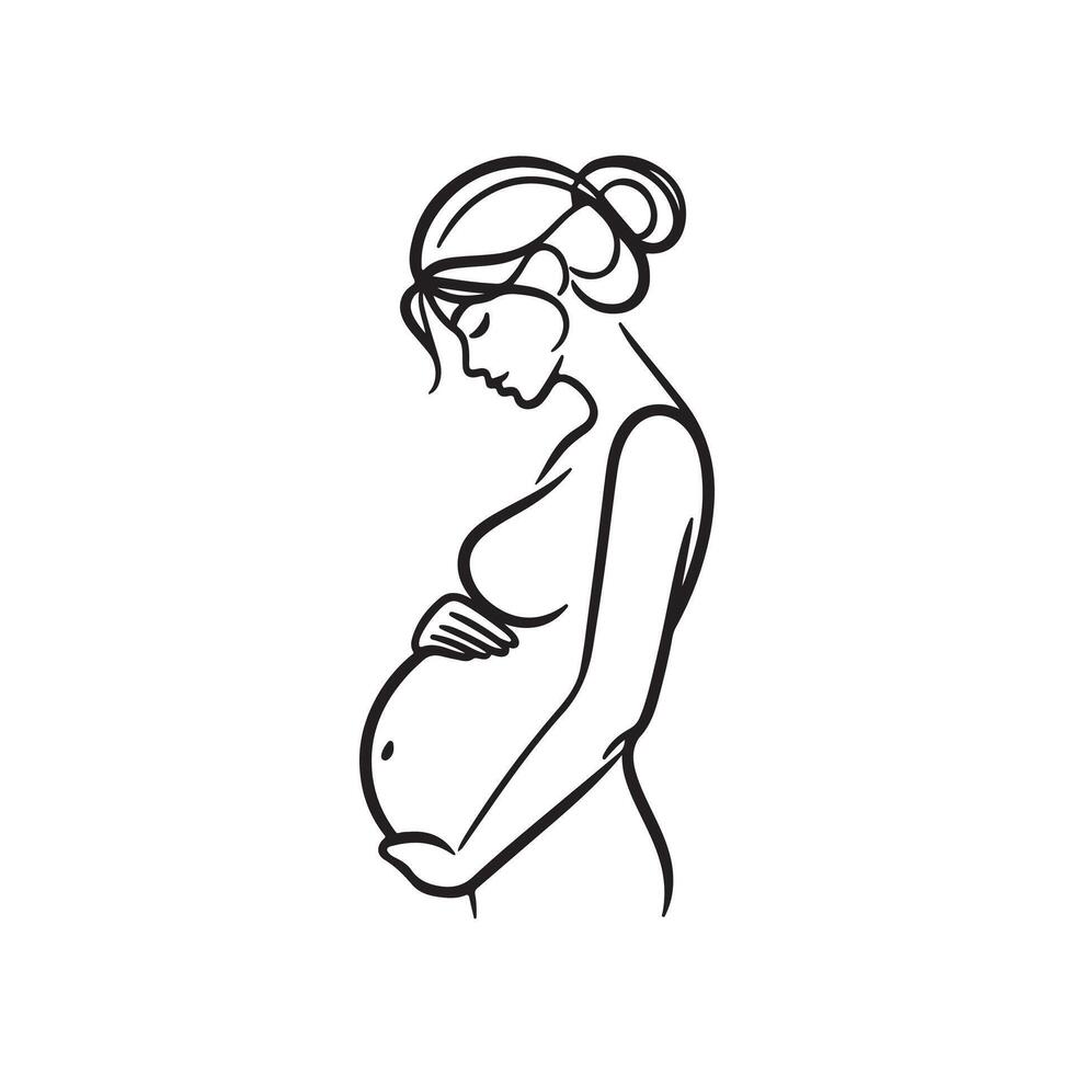 Continuous line drawing of pregnant woman. International mother's day minimalist design hand drawn line art isolated on white background. Happy Mother's Day theme. Line art pregnant woman, vector