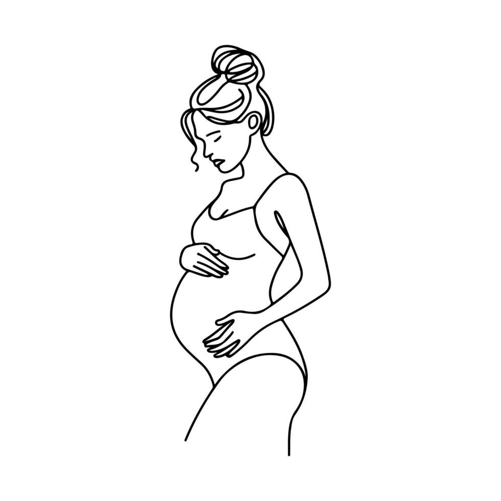 Continuous line drawing of pregnant woman. International mother's day minimalist design hand drawn line art isolated on white background. Happy Mother's Day theme. Line art pregnant woman, vector
