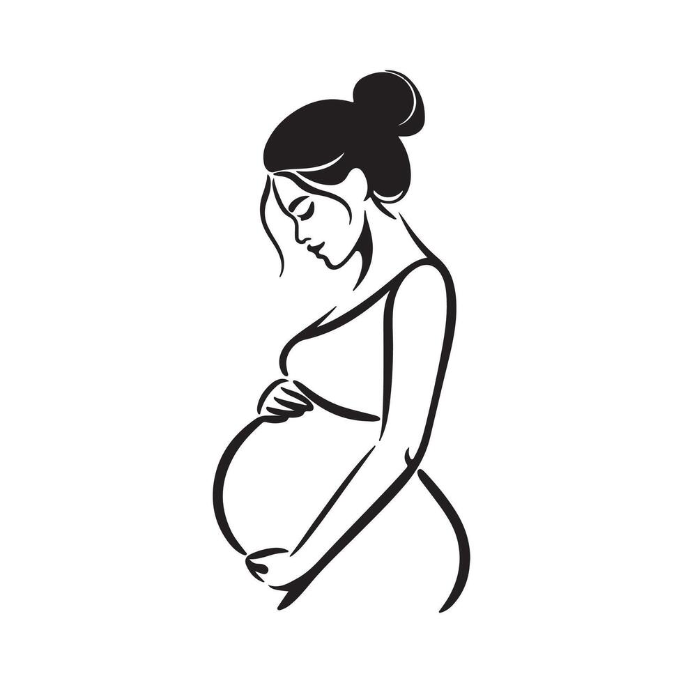 Continuous line drawing of pregnant woman. International mother's day minimalist design hand drawn line art isolated on white background. Happy Mother's Day theme. Line art pregnant woman, vector