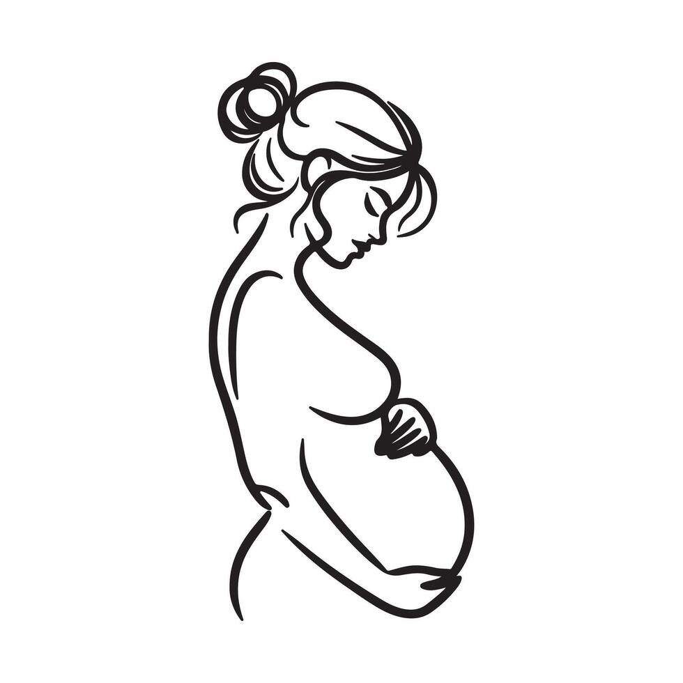 Continuous line drawing of pregnant woman. International mother's day minimalist design hand drawn line art isolated on white background. Happy Mother's Day theme. Line art pregnant woman, vector