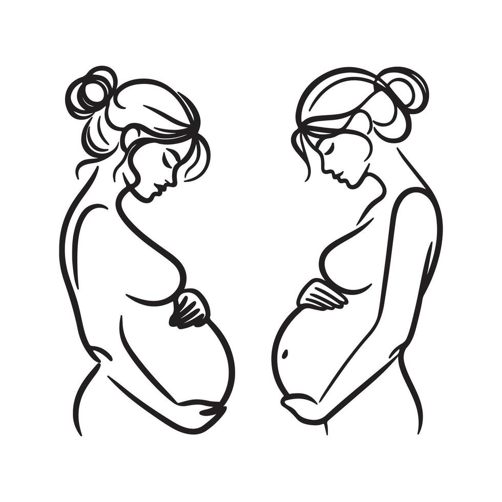 Continuous line drawing of pregnant woman. International mother's day minimalist design hand drawn line art isolated on white background. Happy Mother's Day theme. Line art pregnant woman, vector
