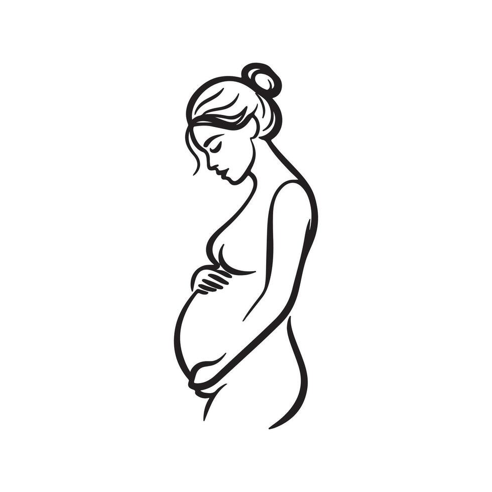 Continuous line drawing of pregnant woman. International mother's day minimalist design hand drawn line art isolated on white background. Happy Mother's Day theme. Line art pregnant woman, vector