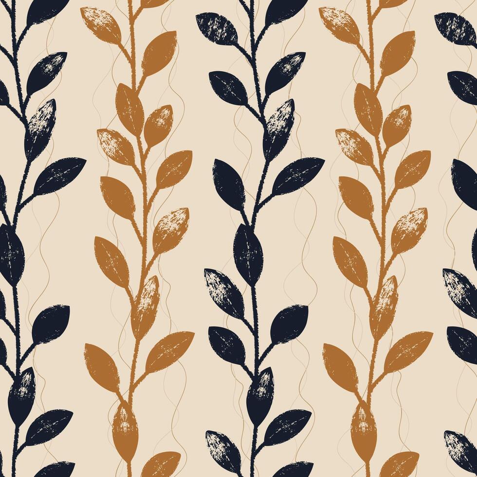 Seamless pattern with branches and leaves. Hand drawn floral botanical design. Modern print for textile, fabric, wallpaper, wrapping, scrapbook and packaging vector