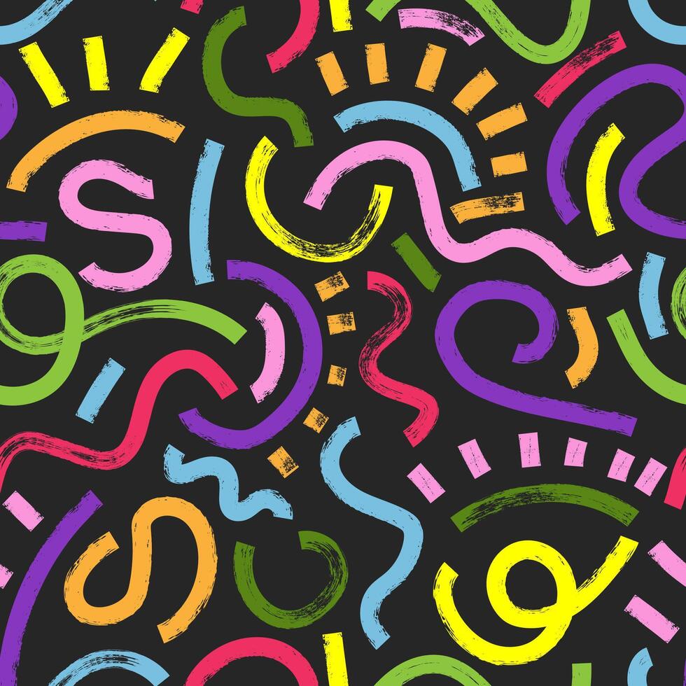 Brush, marker drawn bold doodle lines seamless pattern. Modern print for textile, fabric, wallpaper, wrapping, scrapbook and packaging vector