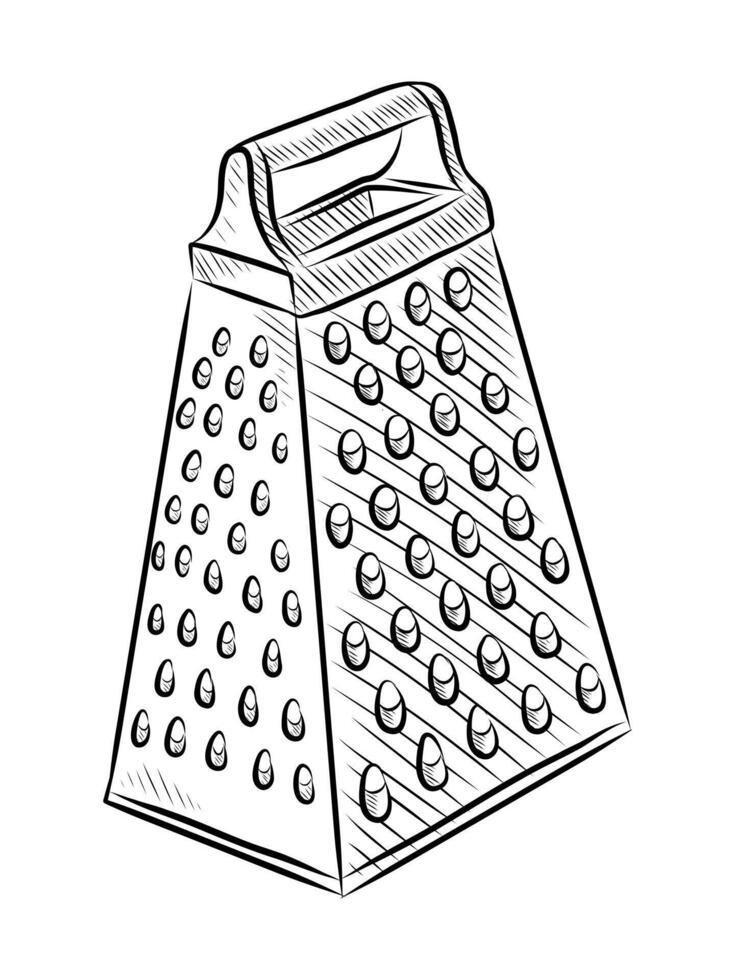 BLACK AND WHITE CONTOUR DRAWING OF A KITCHEN GRATER vector