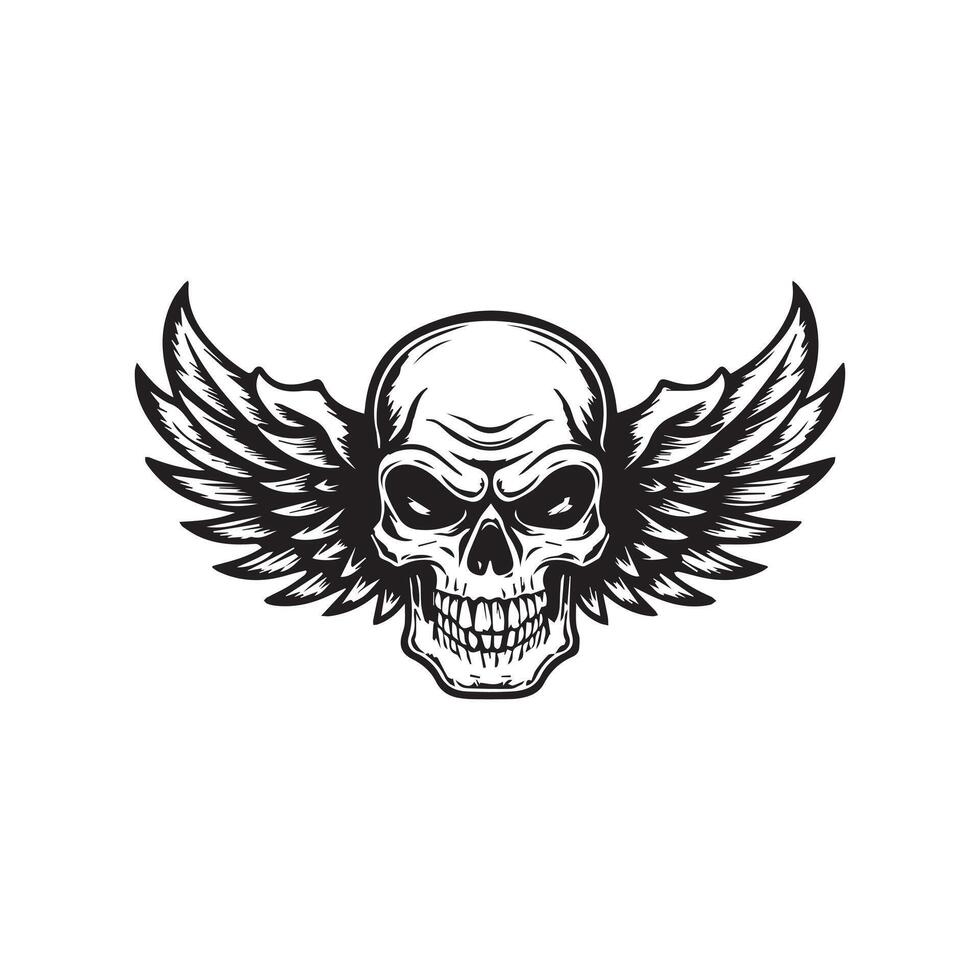 Skull wings illustration winged skull badge emblem design vector