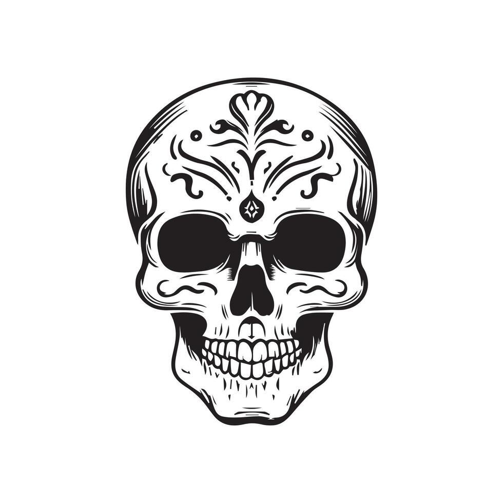 Skull in vintage style black and white, on white background vector