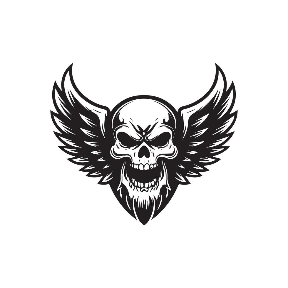 Skull wings illustration winged skull badge emblem design vector