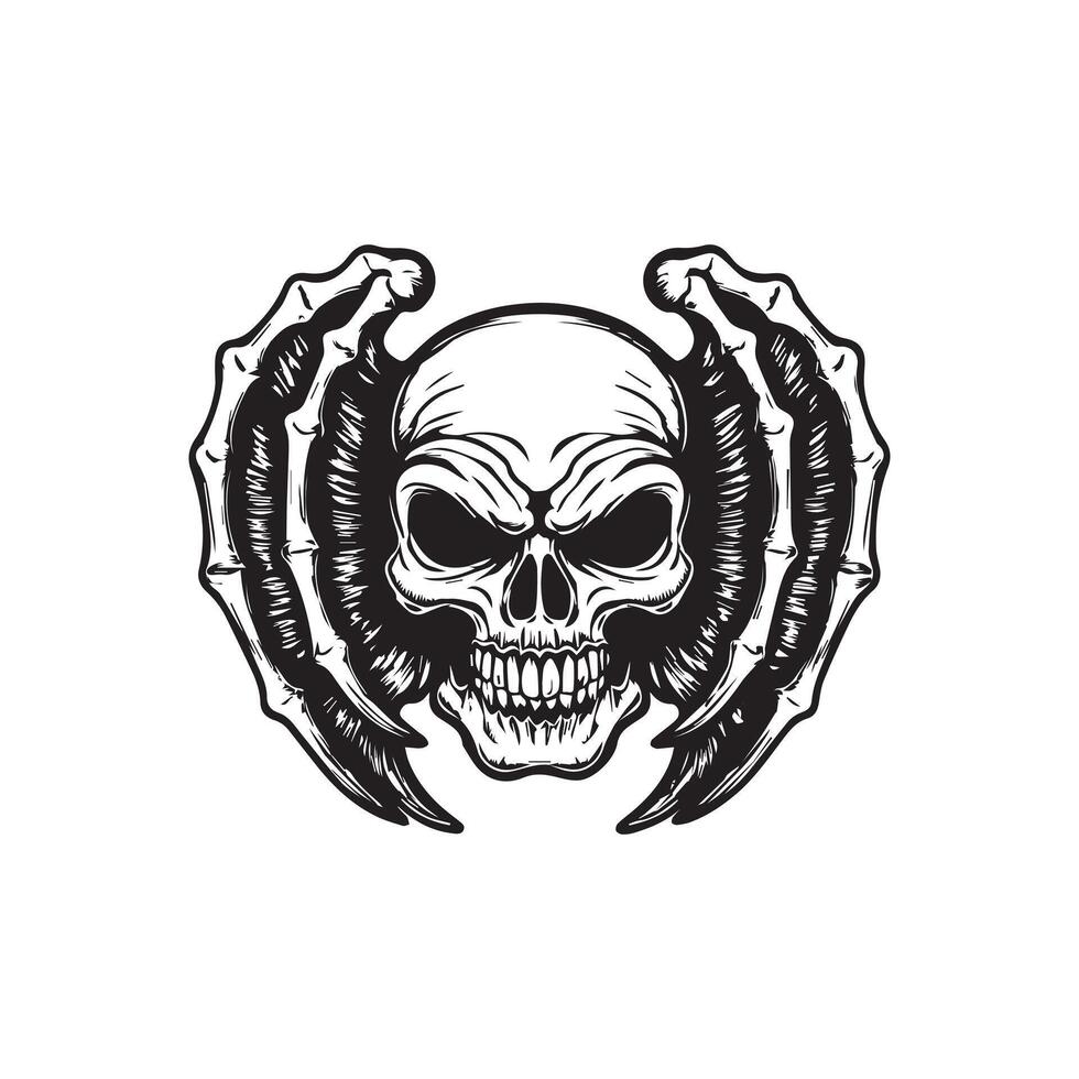 Skull wings illustration winged skull badge emblem design vector