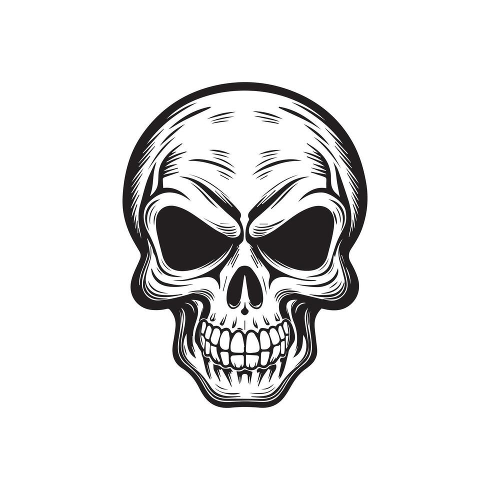 Skull in vintage style black and white, on white background vector