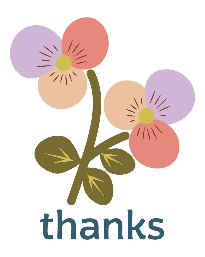 Cute sticker with flower and thankfulness. Concept of kindness, love, thanks, hope and joy. Includes phrases and illustrations. vector