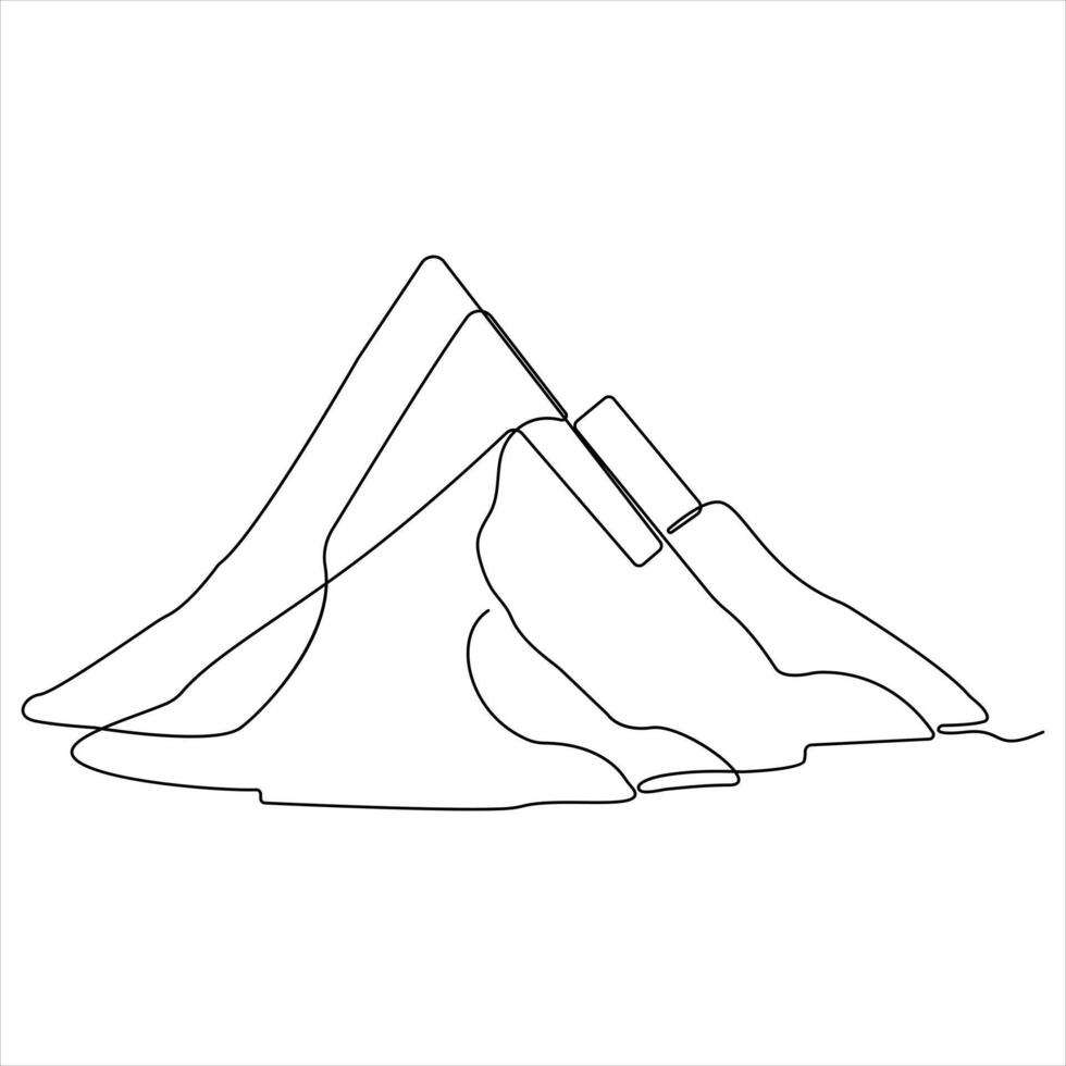 Continuous single line drawing mountain range landscape top view of mounts in simple outline style illustration vector