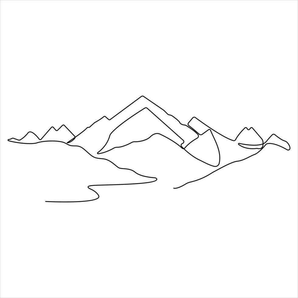Continuous single line drawing mountain range landscape top view of mounts in simple outline style illustration vector