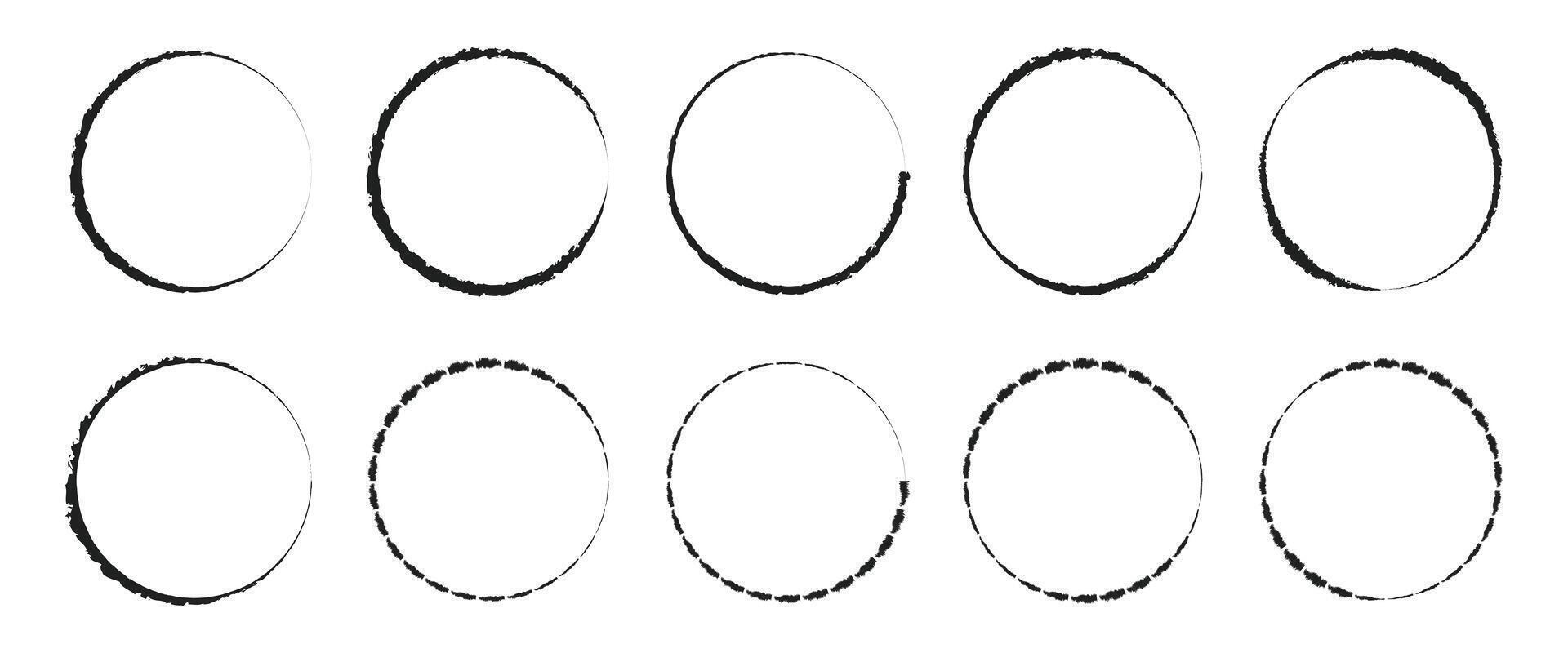 Set of Hand drawn black circle line sketch symbol. Doodle round circles for message note mark design element. vector