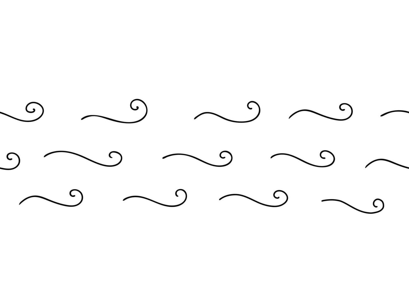 Sea Waves or Air flow Seamless Pattern horizontal border. Hand drawn curled simple lines. Sea storm scribble. Illustration in simple Doodle style. vector