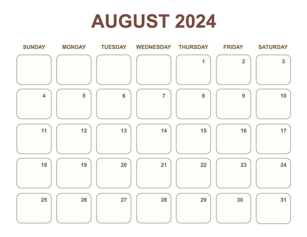 MODERN 2024 AUGUST calendar, SUNDAY start vector