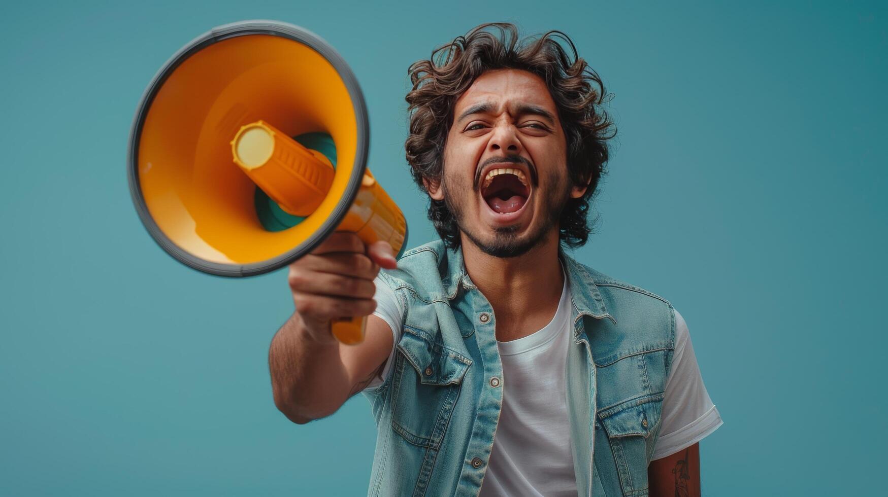 Man Holding Megaphone photo