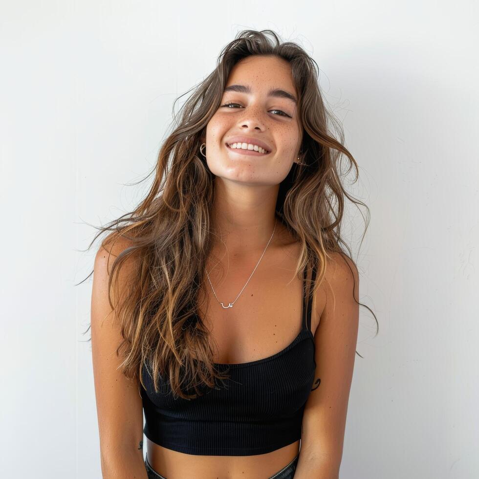 Woman With Long Hair in Black Tank Top photo