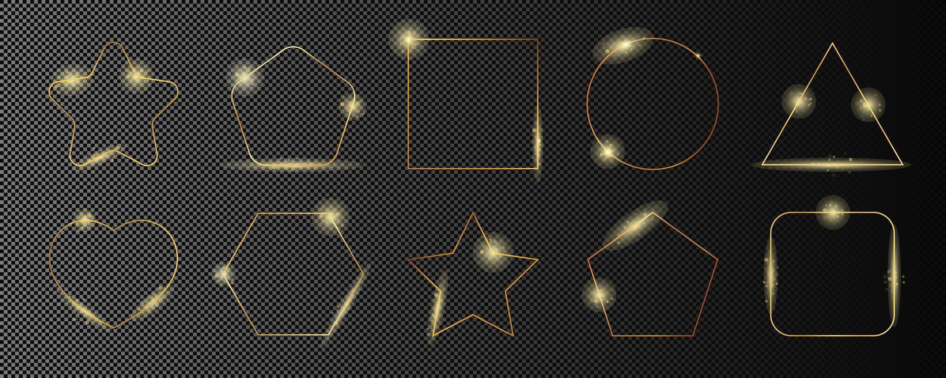 Gold glowing different geometric shape frame vector