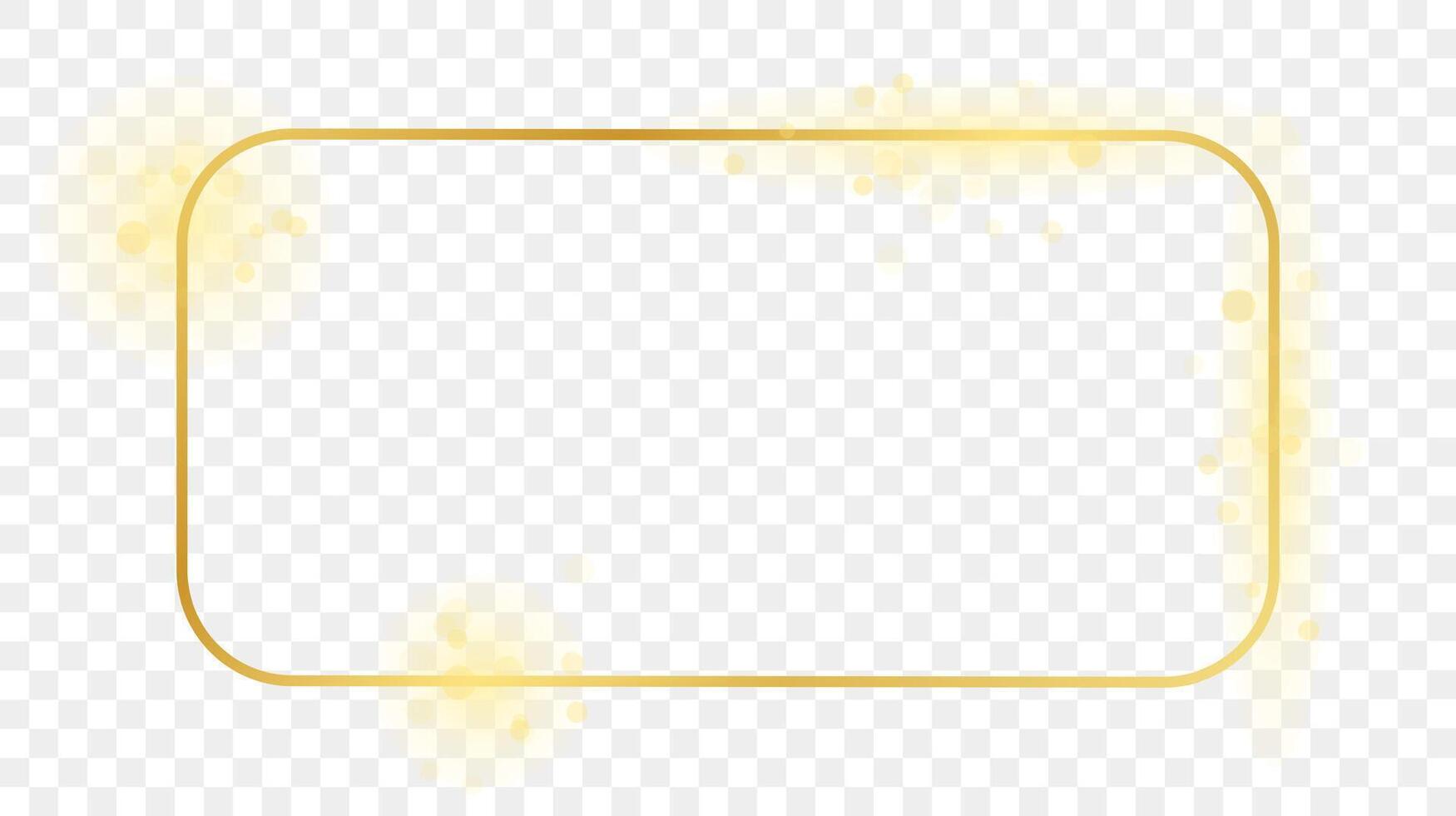Gold glowing rounded rectangular frame isolated on background. Shiny frame with glowing effects. illustration. vector