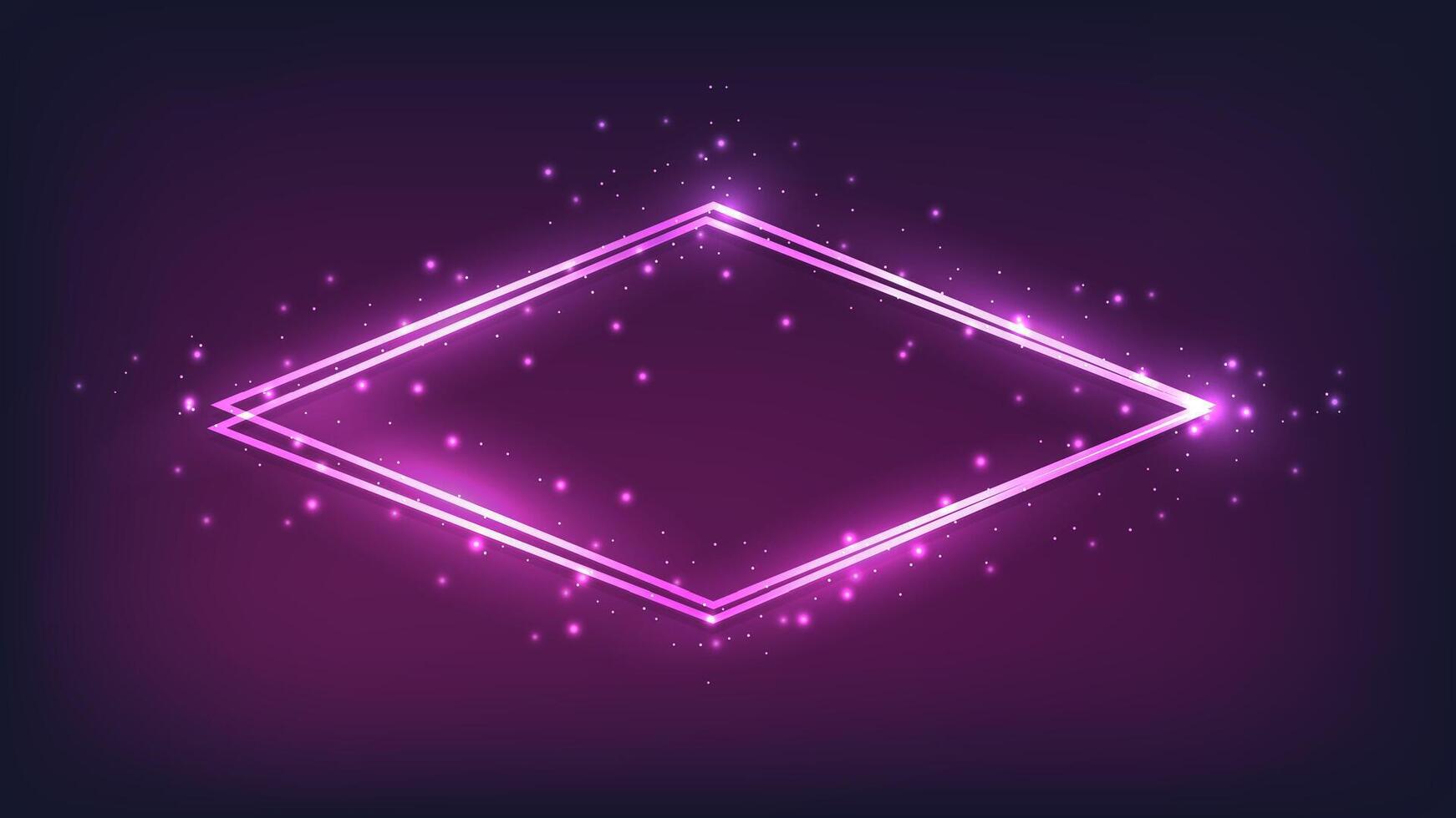 Neon double rhombus frame with shining effects vector