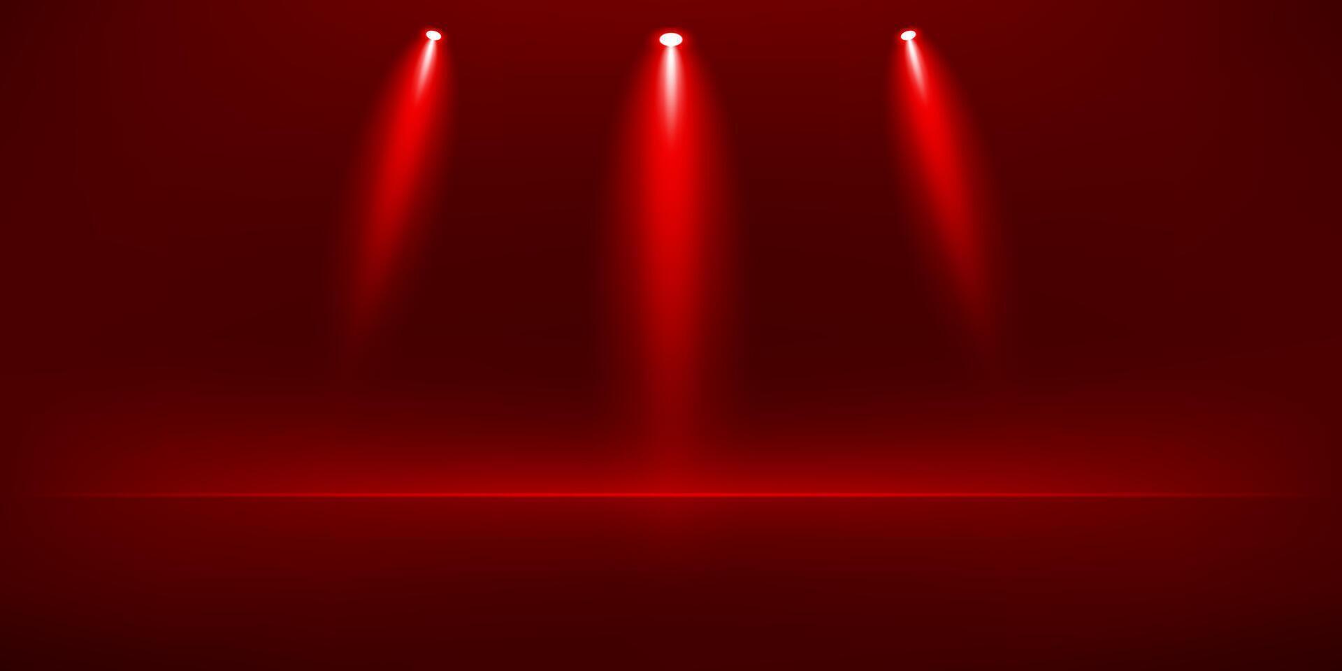 Empty Red studio room background. Empty room with spotlight effect. Use for product display presentation, cosmetic display mockup, showcase, media banner, etc. Studio room concept. illustration vector