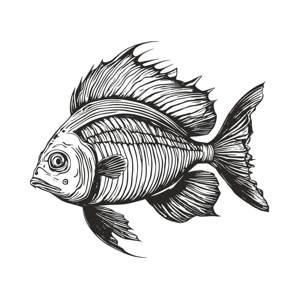 retro vintage fish sketch engraving drawing vector
