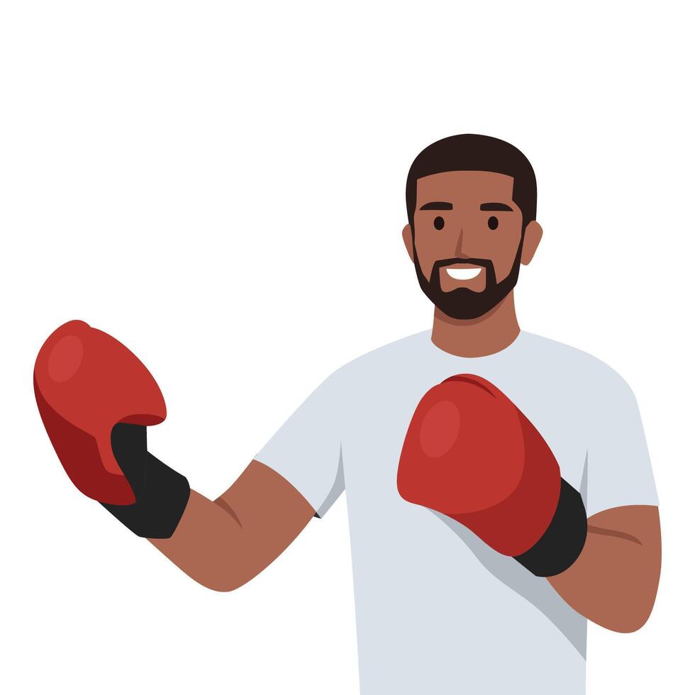 A young man taking a martial arts gym fighting pose. vector