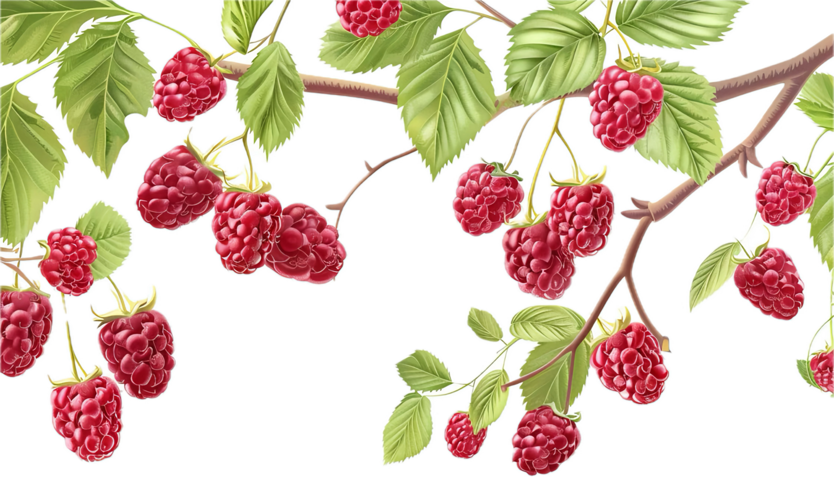 Illustration of Raspberry Branches with Leaves. png