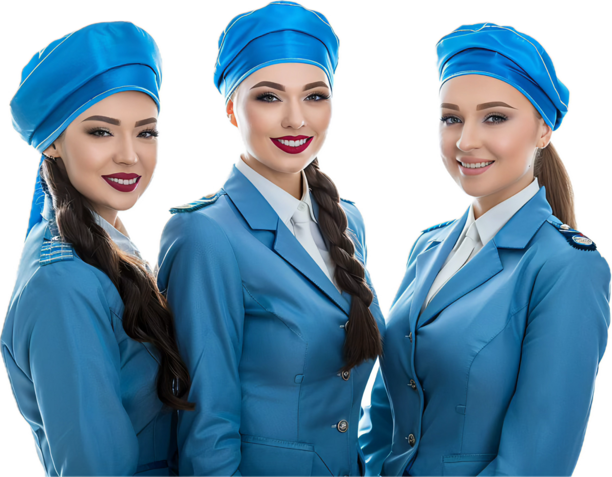 Smiling Flight Attendants Uniforms. png