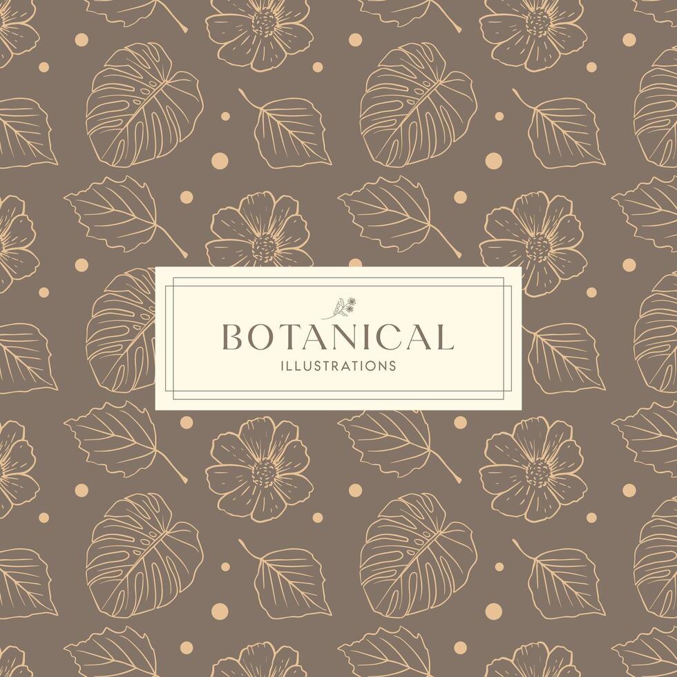 Summer Tropical Leaves Cream Green drawn mono-line floral botanical flower background design vector