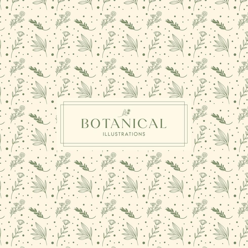 Summer Tropical Leaves Cream Green drawn mono-line floral botanical flower background design vector