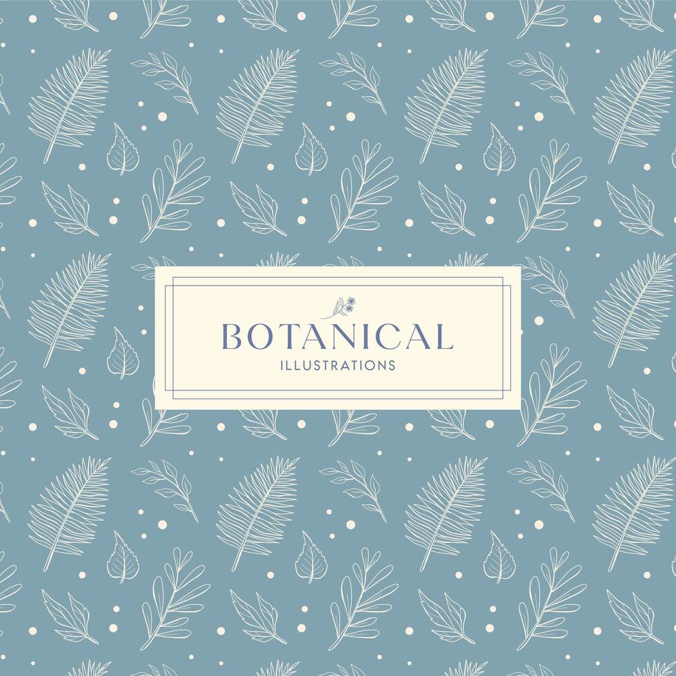 Summer Tropical Leaves Blue White Hand drawn mono-line floral botanical flower background design vector