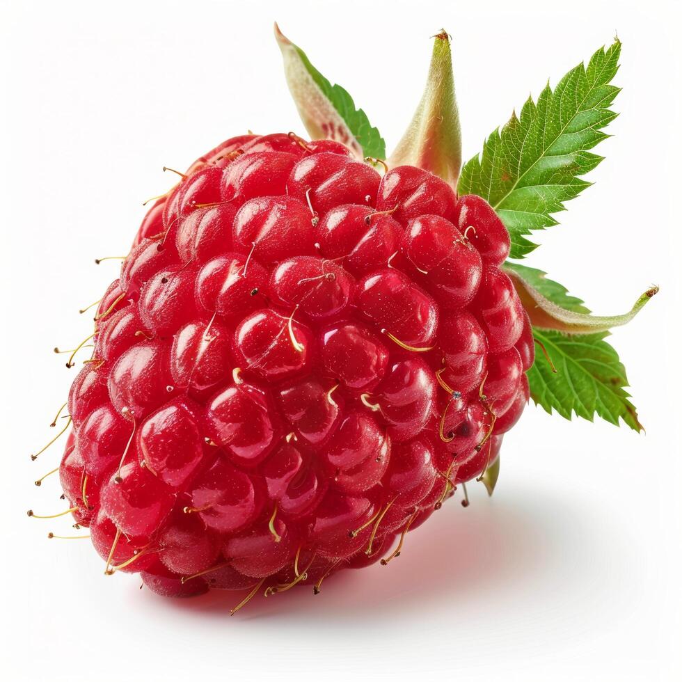 Close Up of a Raspberry on White Background photo