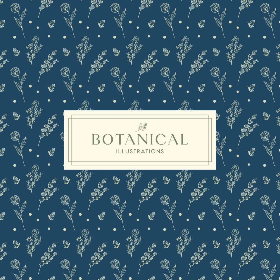 Summer Tropical Leaves Blue Brown White drawn mono-line floral botanical flower background design vector