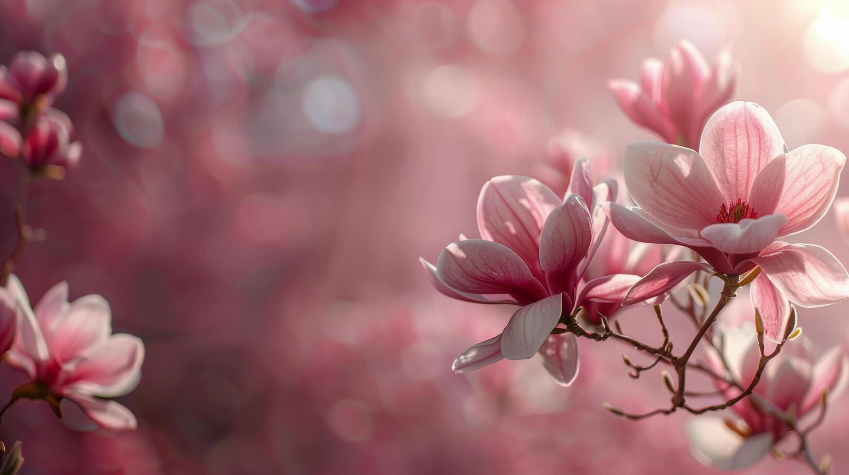 Close Up of Pink Flowers on a Tree Branch photo