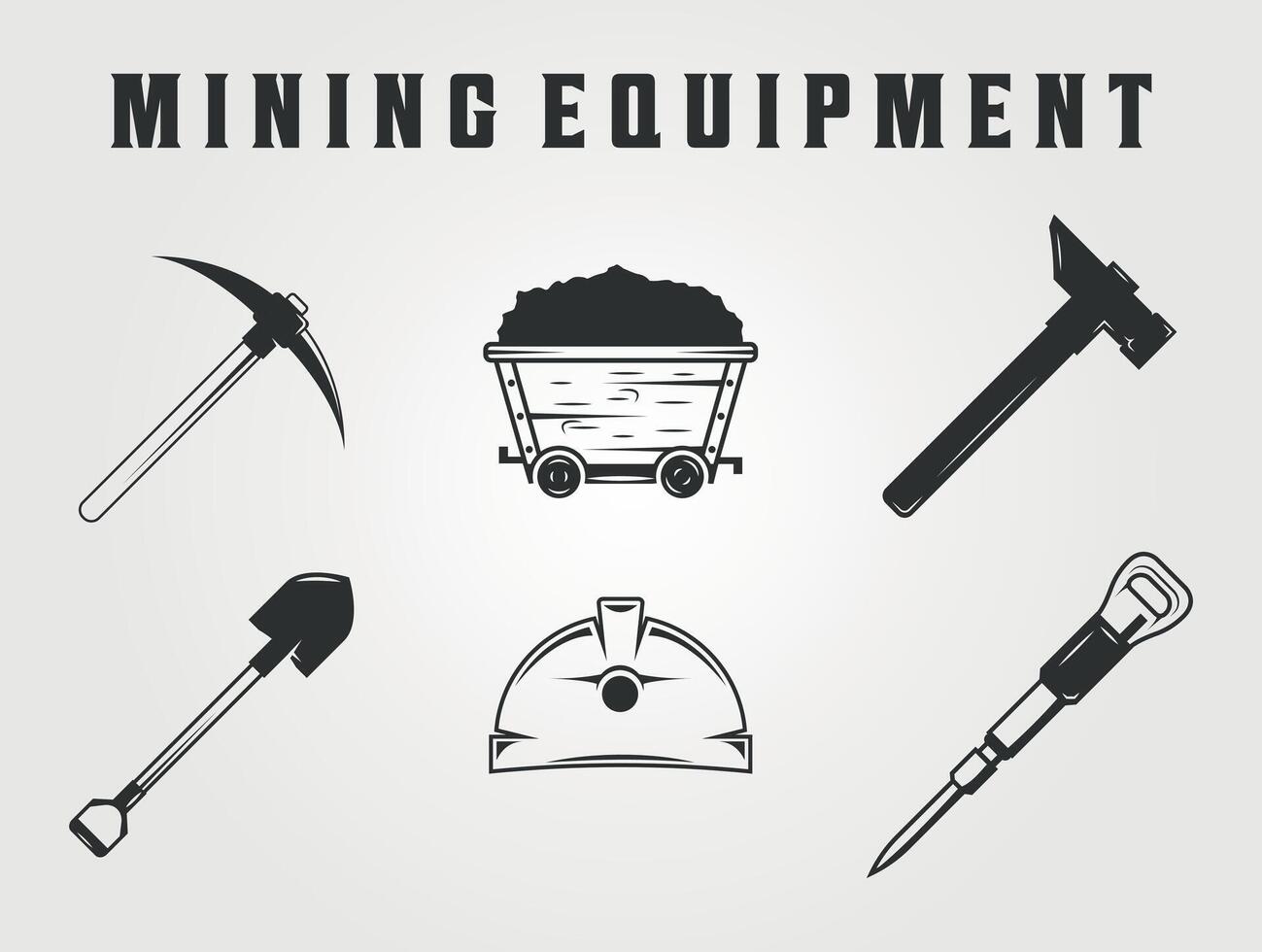 set of mining illustration icon template, bundle icon of mining equipments, sign or symbol for business vector