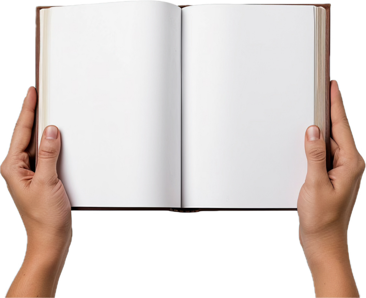 Hands Holding Open Vintage Book. png