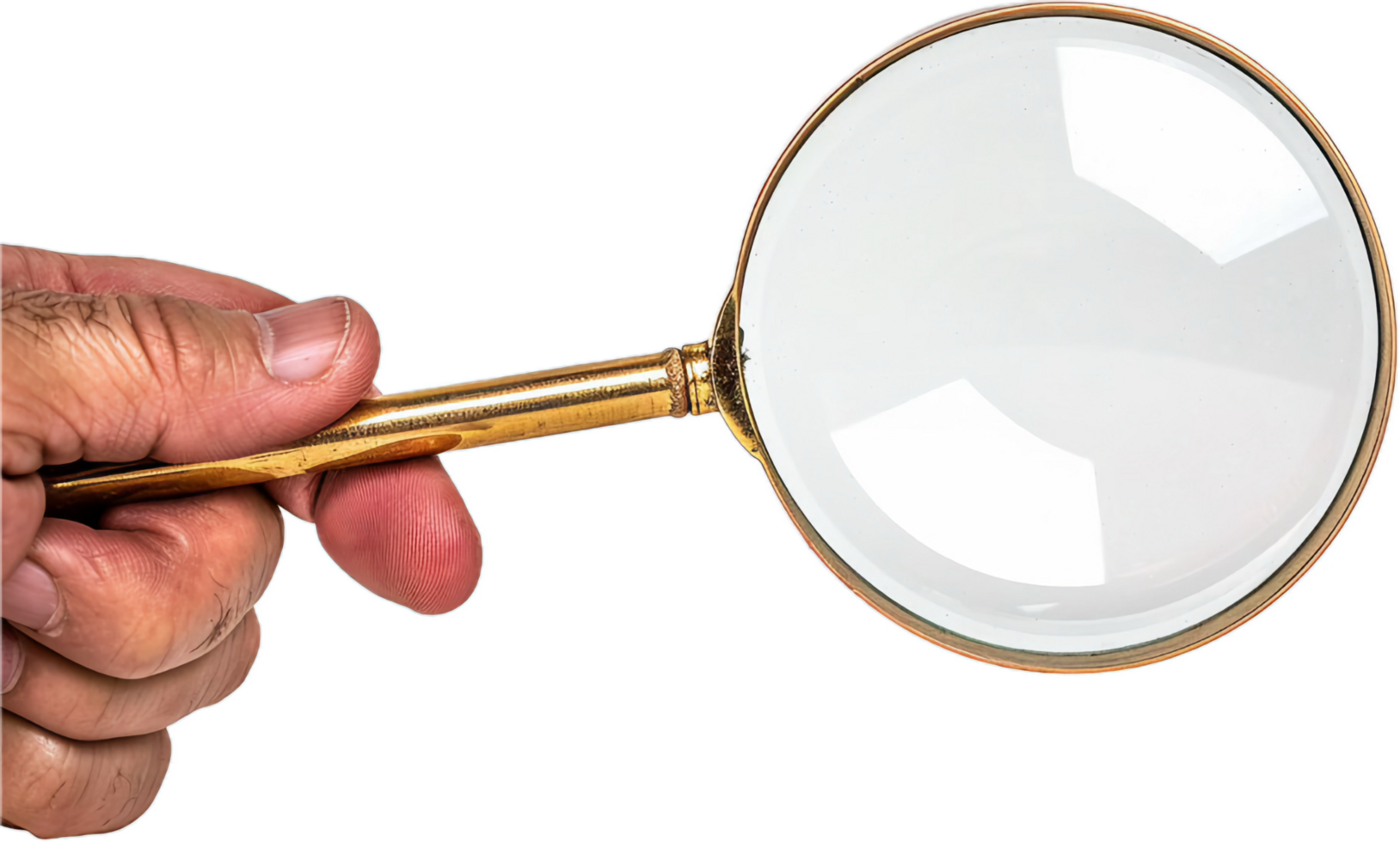 Hand Holding Magnifying Glass Close-up. png