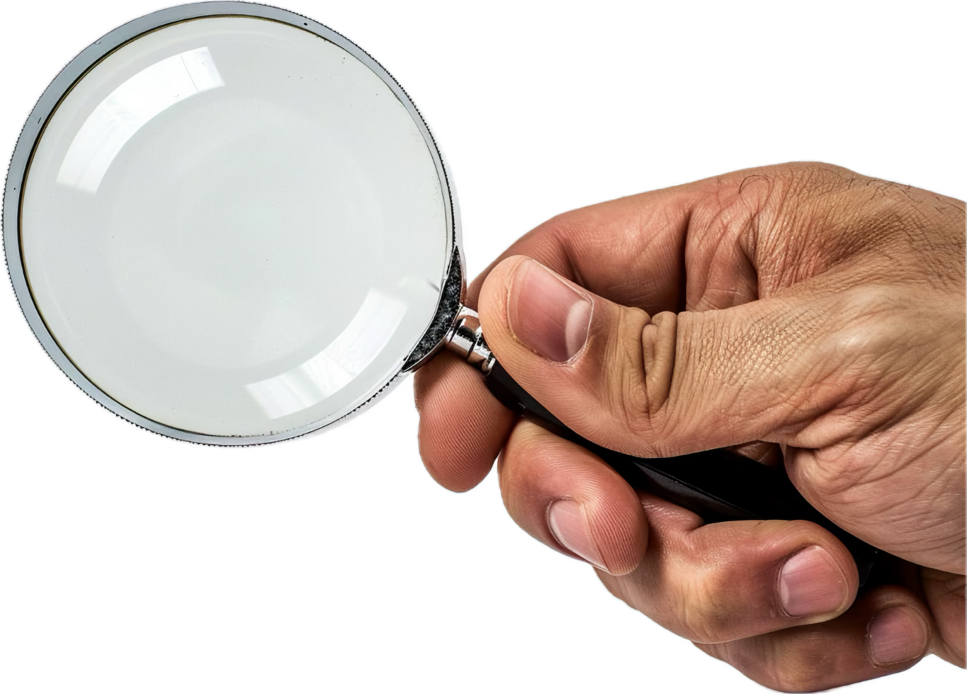 Hand Holding Magnifying Glass Close-up. png