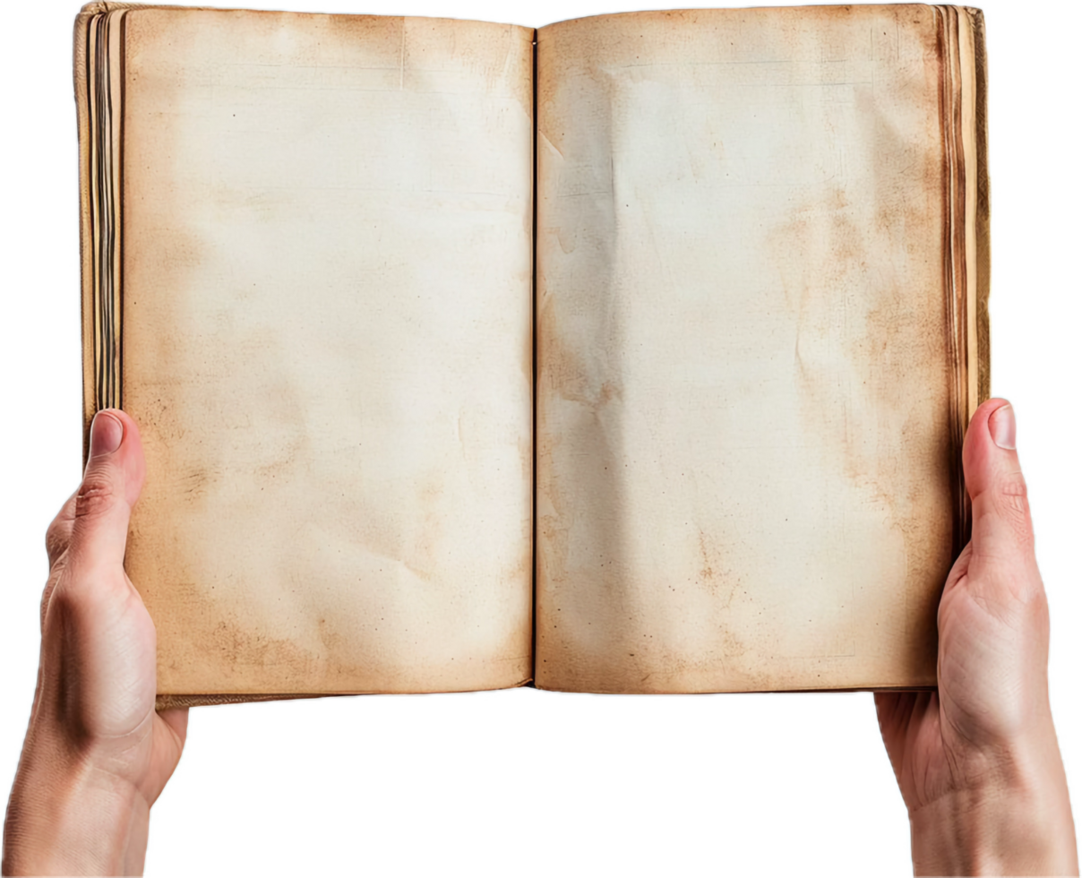 Hands Holding Open Vintage Book. png