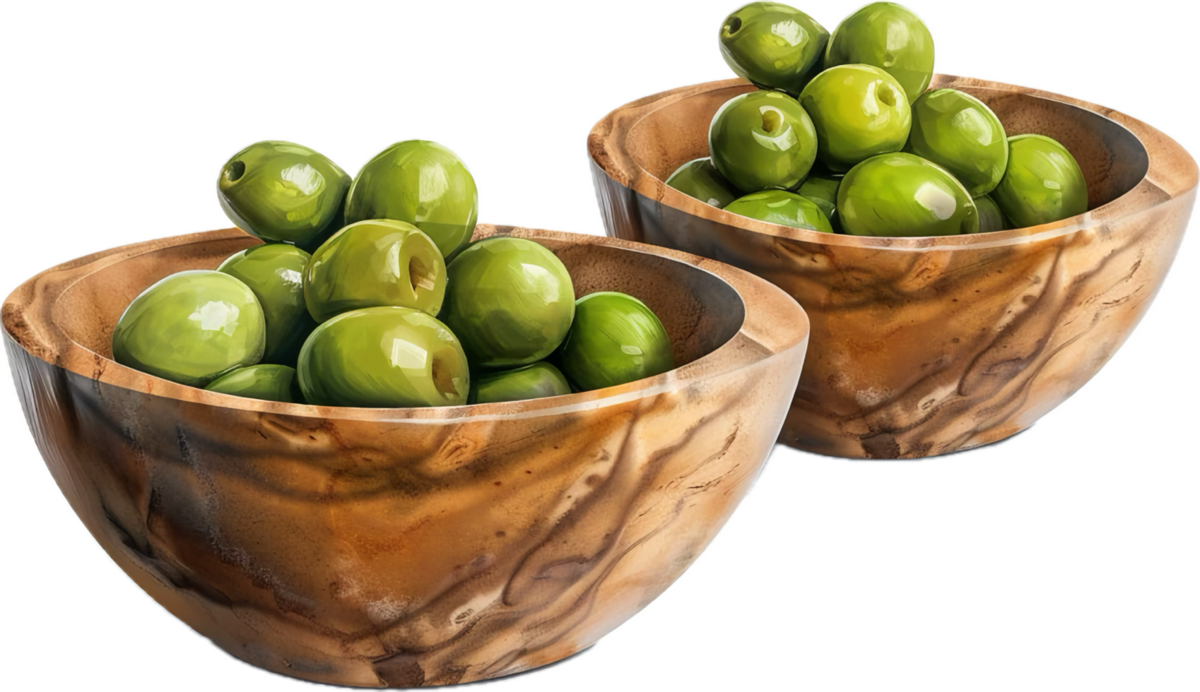 Green Olives in Wooden Bowl. png