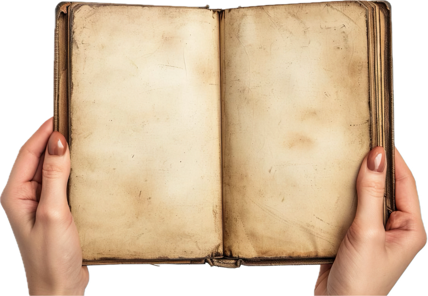 Hands Holding Open Vintage Book. png