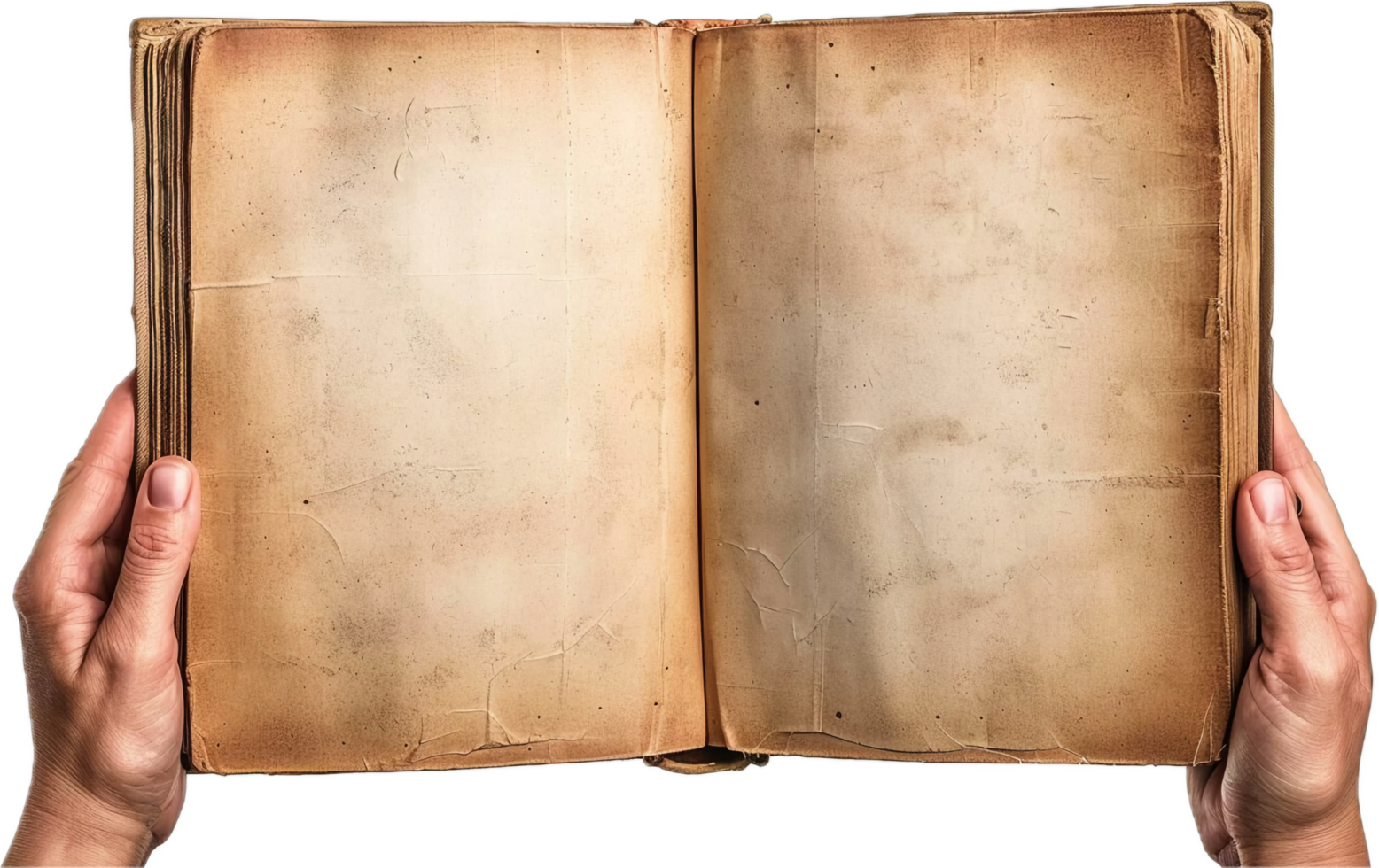 Hands Holding Open Vintage Book. png