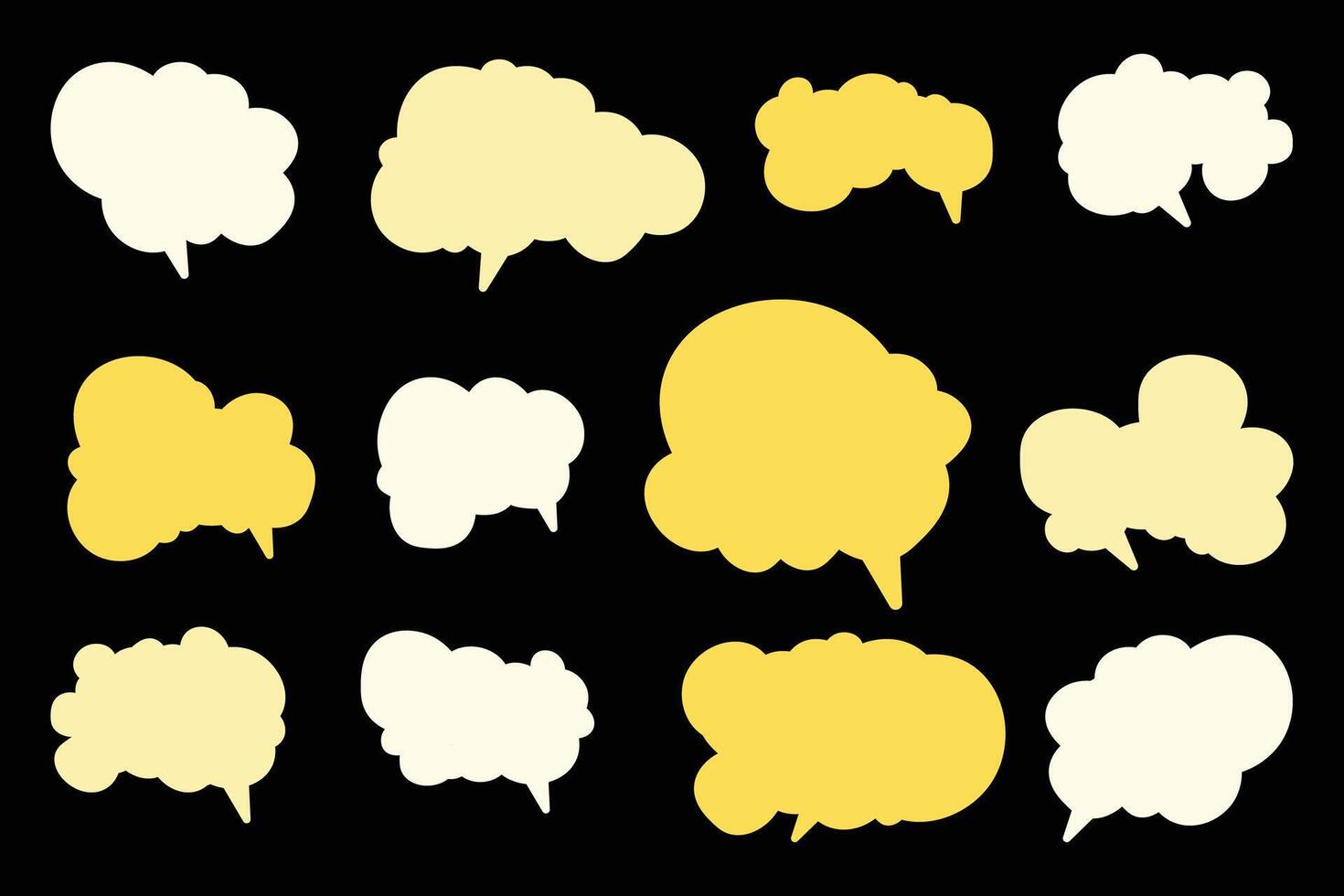 Set speech bubbles on black background. chat box or chat and doodle message or communication icon Cloud speaking for comics and minimal message dialog vector