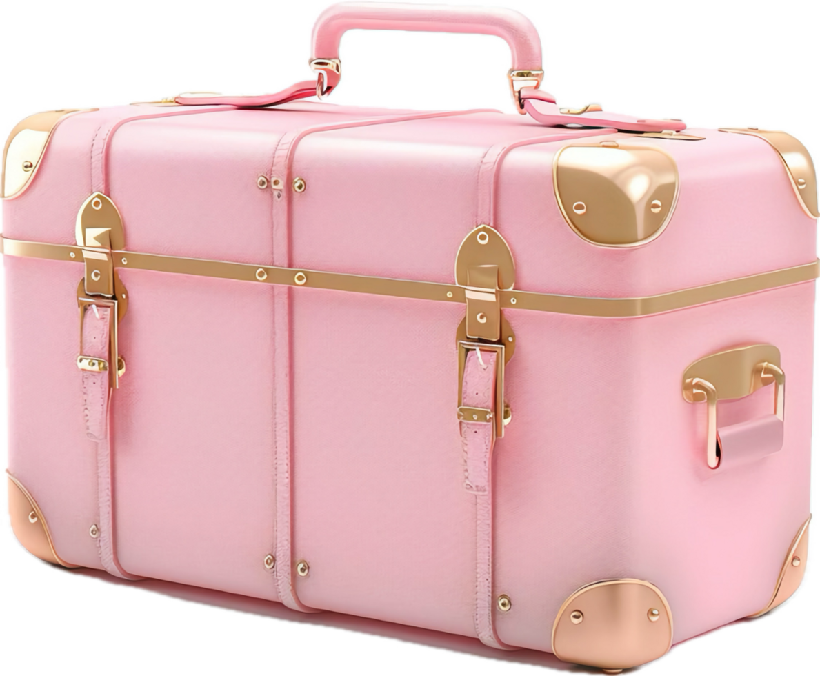 Bright pink rolling suitcase. png