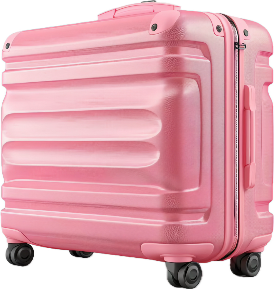 Bright pink rolling suitcase. png