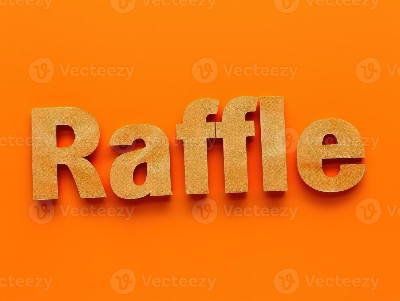 The word raffle spelled out with cut out letters on a vibrant orange background photo